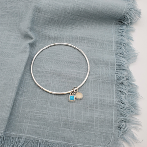 Turquoise & Moonstone Textured Bangle