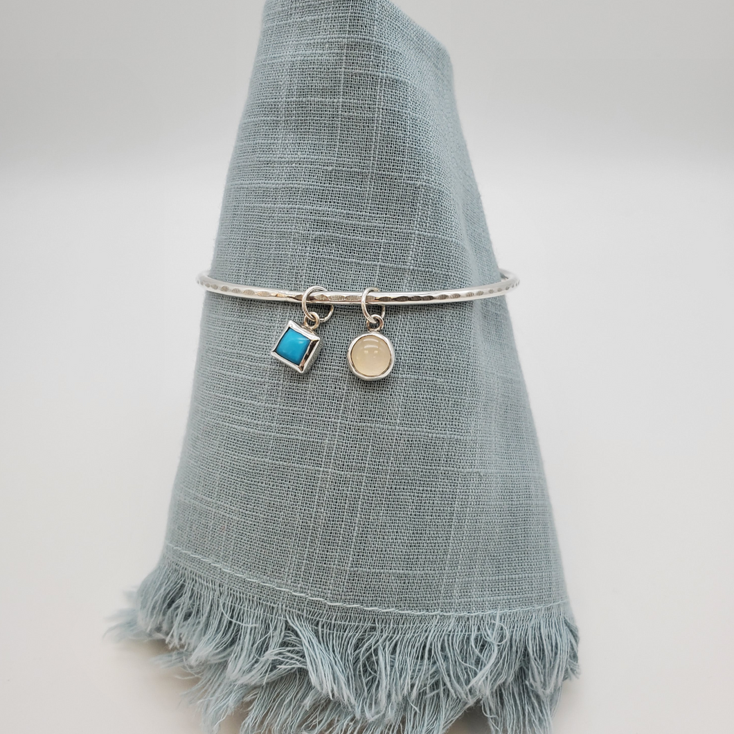 Turquoise & Moonstone Textured Bangle