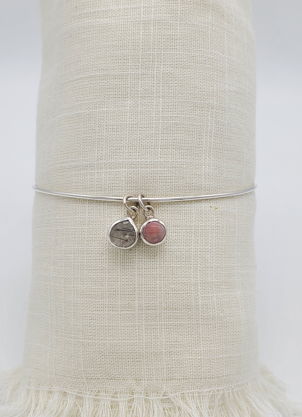 Rhodochrosite & Rutilated Quartz Bangle